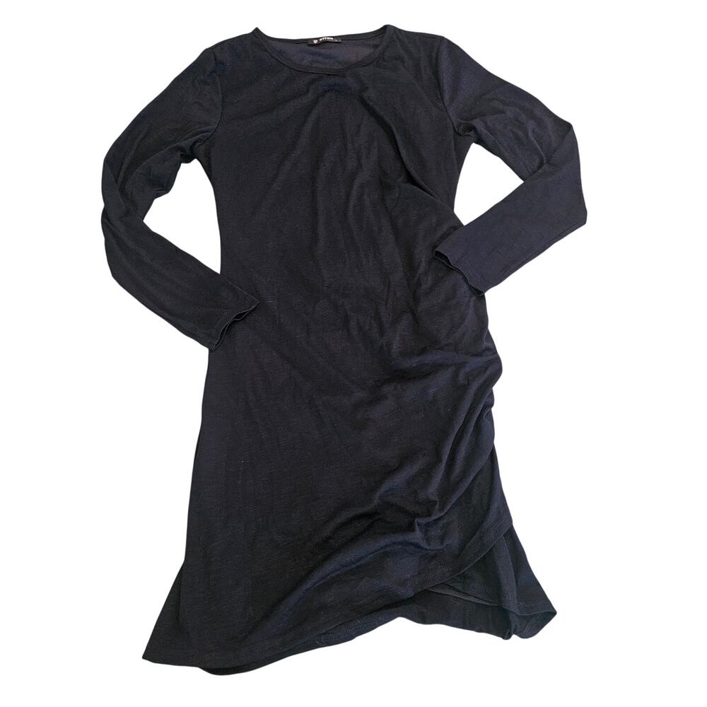 BTFBM Dark Blue Long Sleeve Bodycon Midi Dress Women’s Large Ruched Side